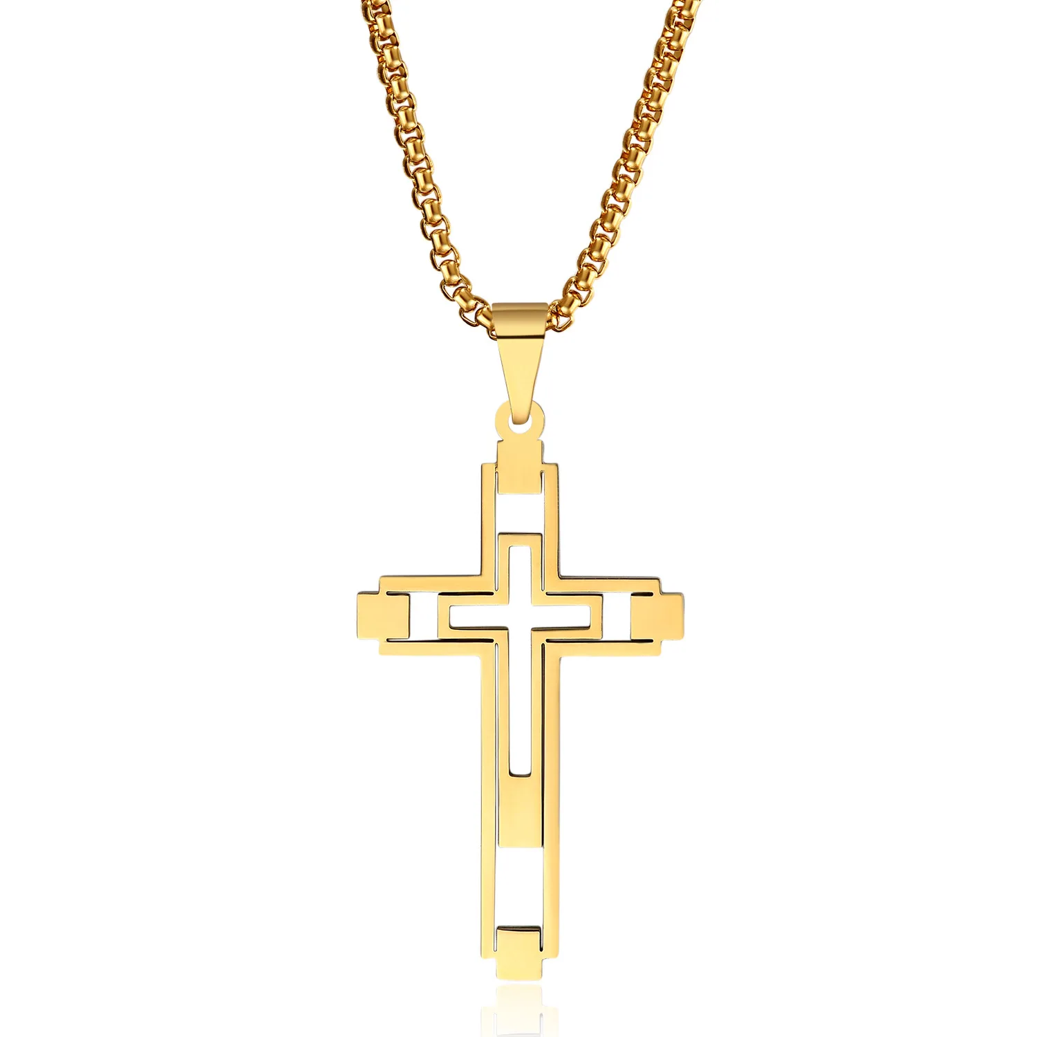 

Fashion Cross Stainless Steel Choker Necklace for Men Gold and Silver Color Statement Necklace Jewelry collares largos