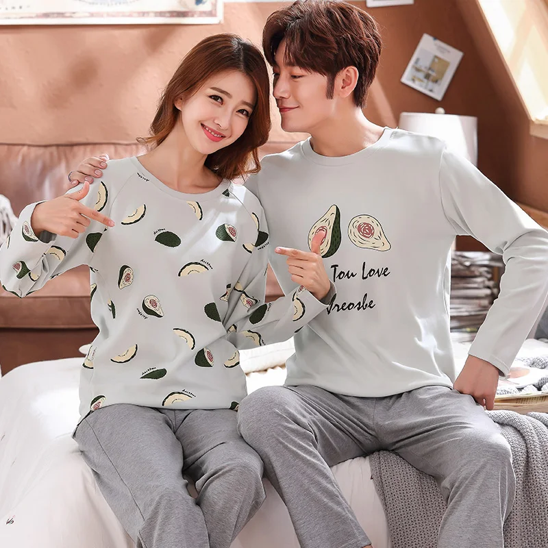 Новый осенний хлопковый пижамный комплект для пар мультяшная женская пижама с