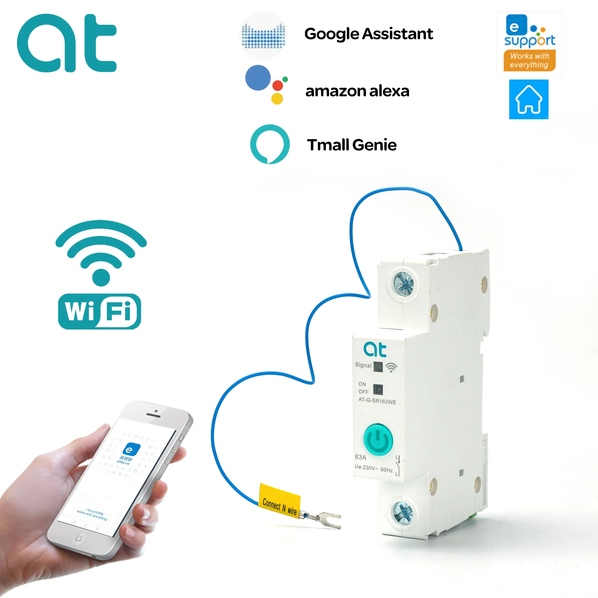 Автоматический выключатель Wi-Fi 1P на DIN-рейку умный с дистанционным управлением