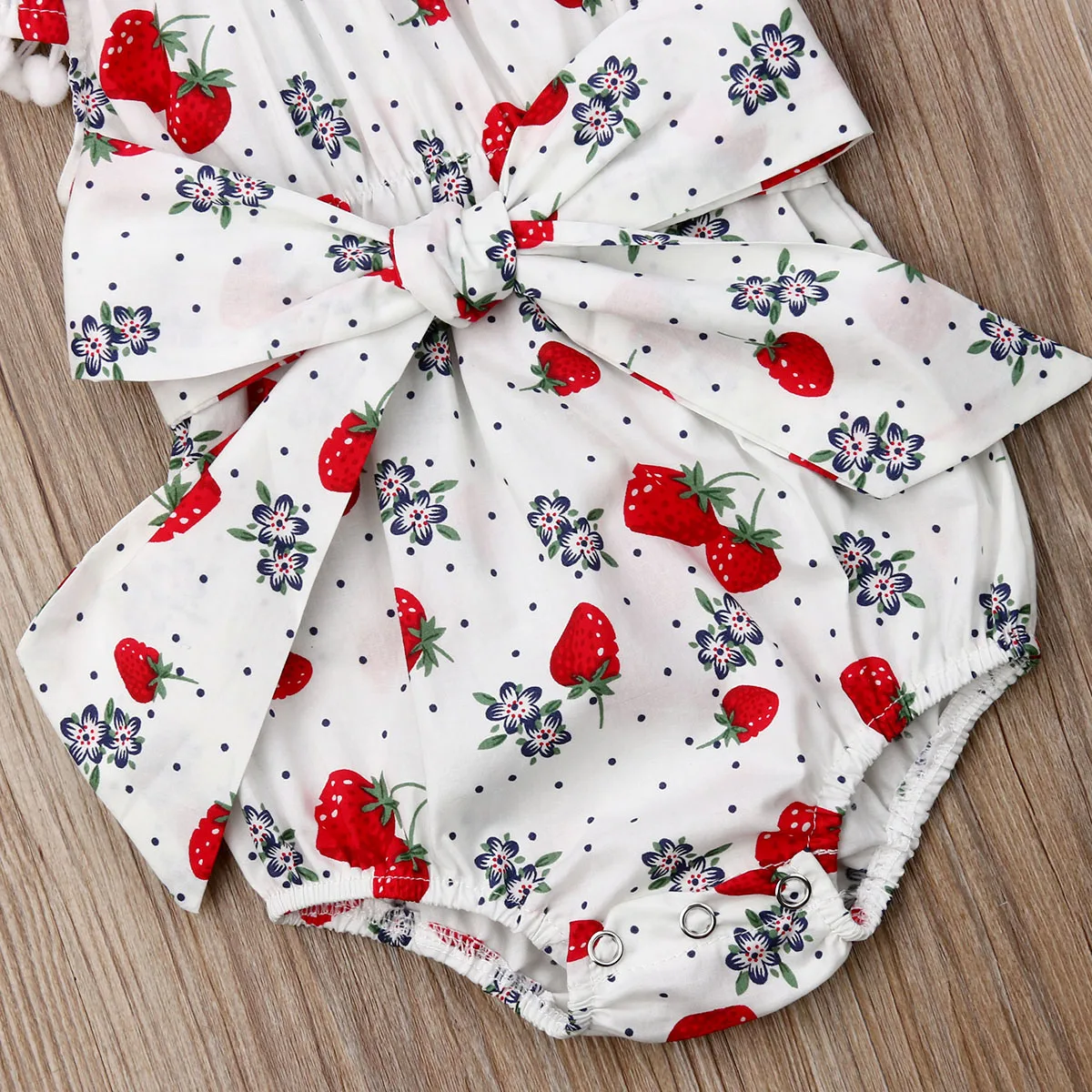 

Summer Newborn Baby Girl Bodysuit Printed Strawberries Jumpsuit Headband 2Pcs Infant Toddler Girls Outfit Sunsuit Clothes 0-18M
