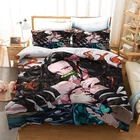 Постельное белье в японском стиле с аниме, набор с пододеяльником для взрослых, постельное белье с рассекающим демонов незуко танджиро, Комплект постельного белья для двуспальной кровати, декор для детской комнаты