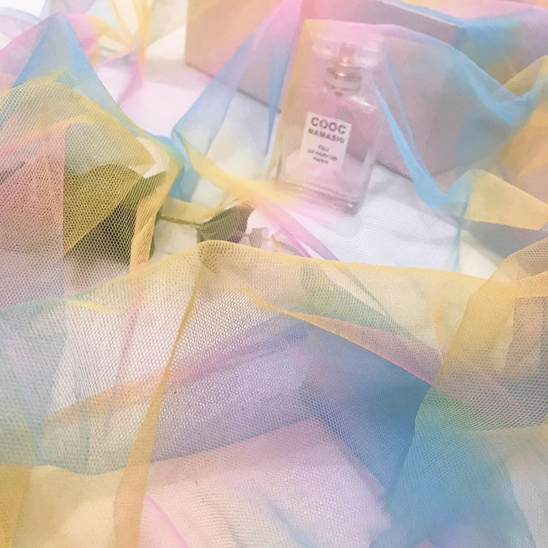 1 ярд Радужный цвет муслиновая сетчатая пряжа градиентный 36а юбка американка