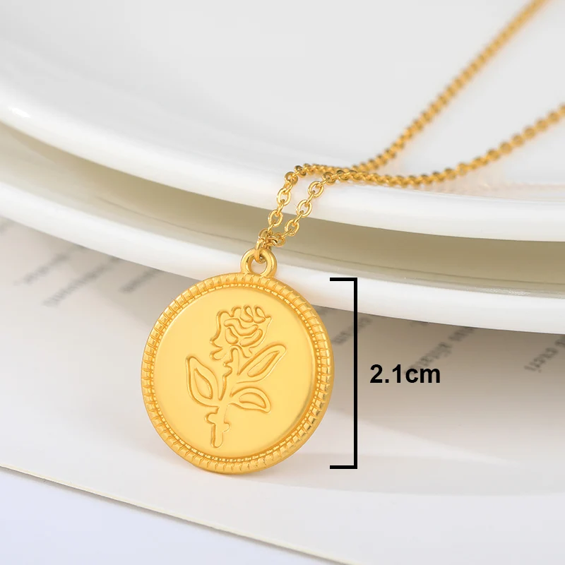 Женское Ожерелье с резными монетами Длинная подвеска из нержавеющей стали