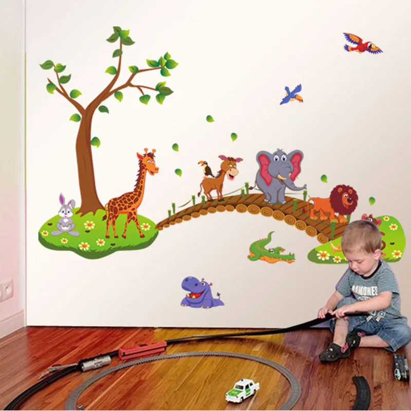 

DIY Cartoon Animals Wall Stickers Kids Room Decoration Accessories Bedroom Decor Removable PVC Refrigerator Sticker Closet Decal