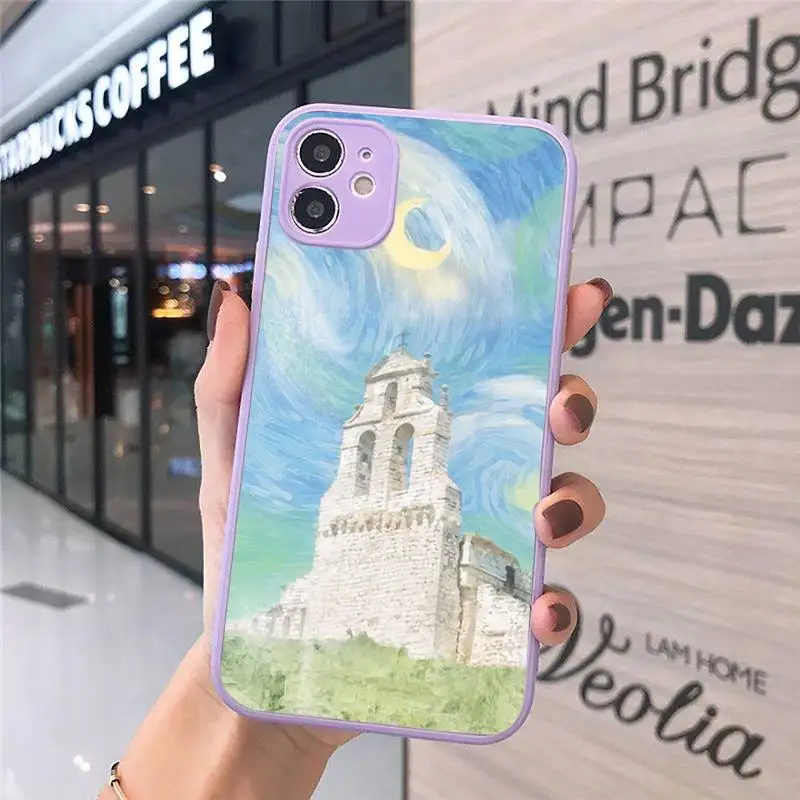 

Art oil painting illustration Phone Case Matte transparent For Purple iPhone 12 Mini 11 Pro XR XS Max 7 8 Plus X Back Cover