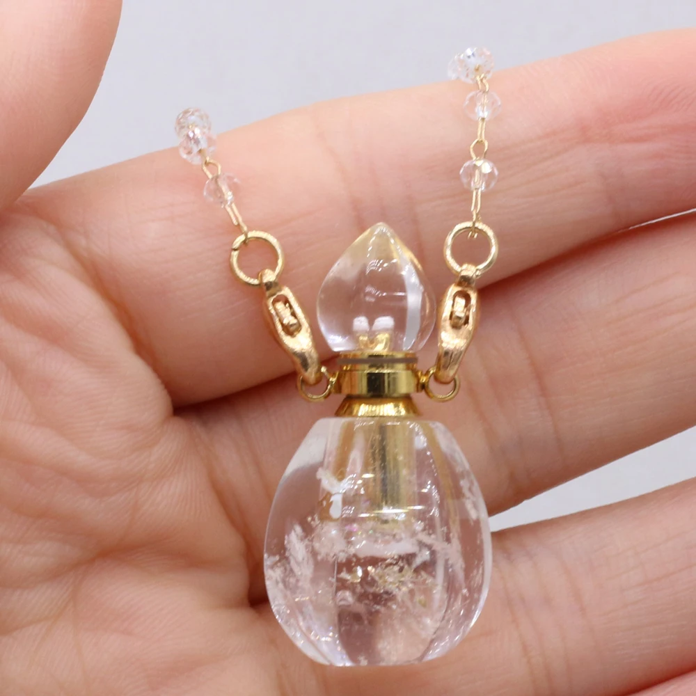 

New Necklace Natural Stone Clear Quartz Charming Perfume Bottle Pendant Necklace 18x34mm for Lady Romantic Love Jewelry Gift