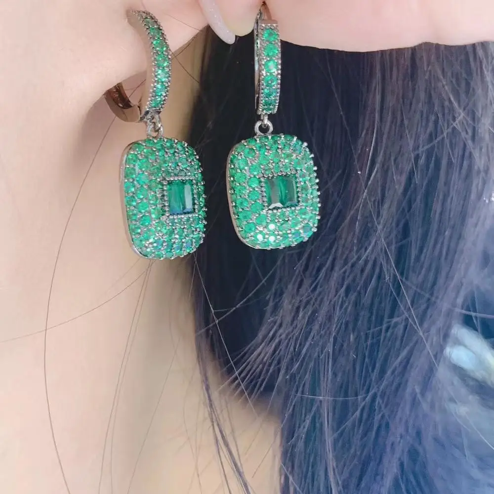 

Famous Luxury High Jewelry Square CZ Hoop Earring For Women Accessories Full Cubic Zircon Earrings pendientes mujer moda E9625