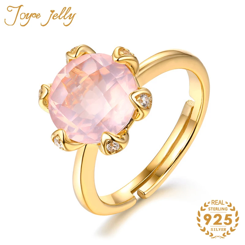 

JoyceJelly Trendy 925 Sterling Silver Women Ring Wedding Jewelry Gold Color Lotus Design Fashion Pink Crystal Gift Wholesale