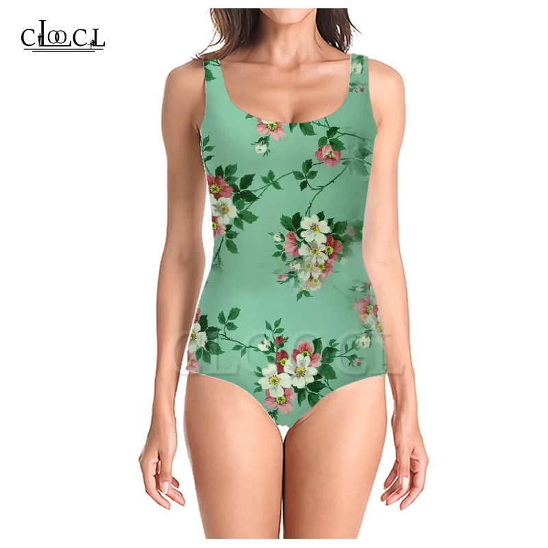 

CLOOCL Newest Fashion Green Leaves 3D Print One-piece Swimwear Women Beachwear Swimming Bathing Suit Sleeveless Sexy Swimsuit