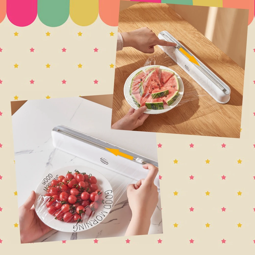 

Wall Mount Plastic Cling Film Wrap Dispenser Cutter Punch-Free Fixing Food Foil Cutters Storage Holder Box With Kitchen 38cm