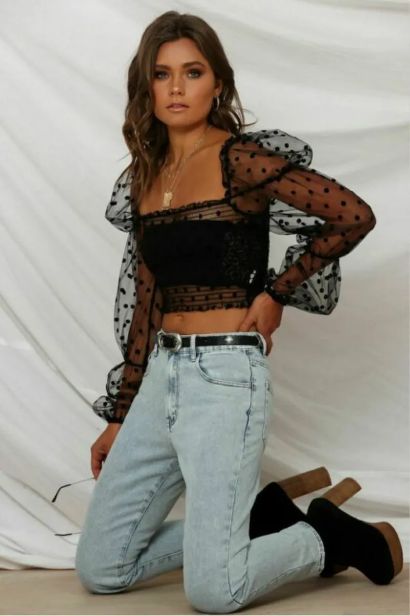 Модный женский прозрачный укороченный топ с квадратным вырезом и длинными