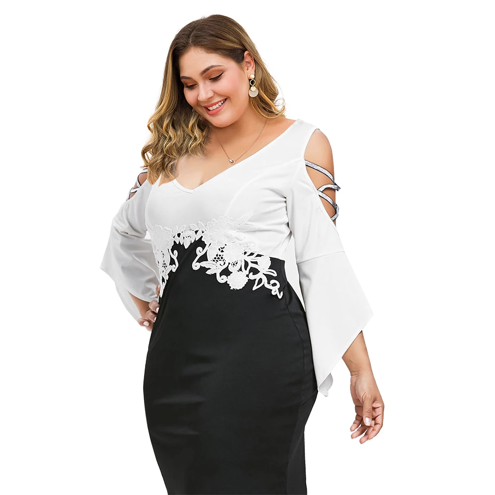 Женское кружевное мини-платье Joineles в стиле пэчворк модель 5XL облегающее