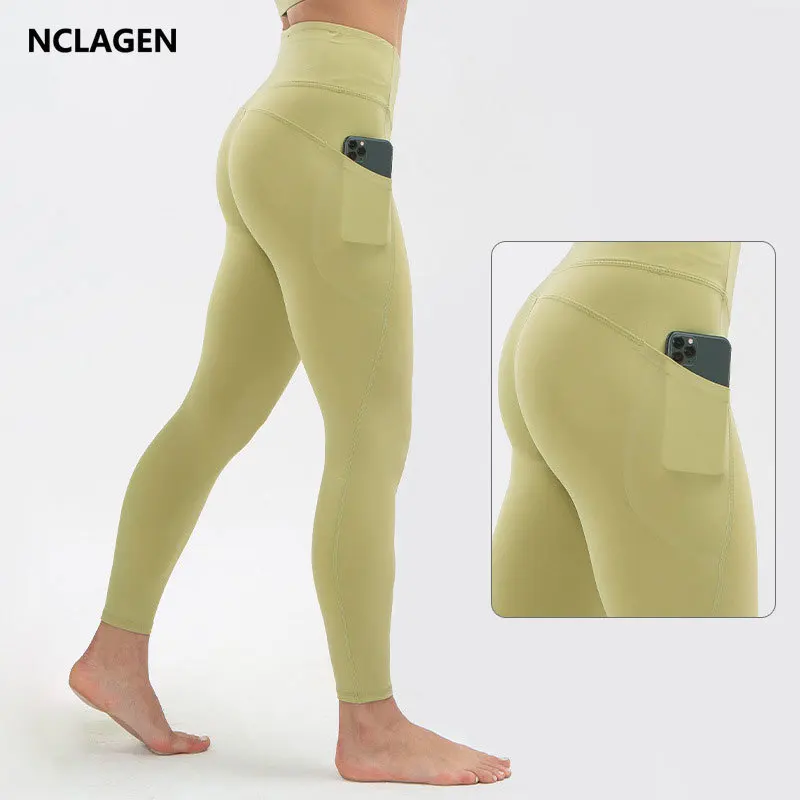 

NCLAGEN Йога Брюки с карманом с высокой талией голая на ощупь ткань приседания доказательство эластичные леггинсы для тренажерного зала, Спортивная Женская Фитнес Трен