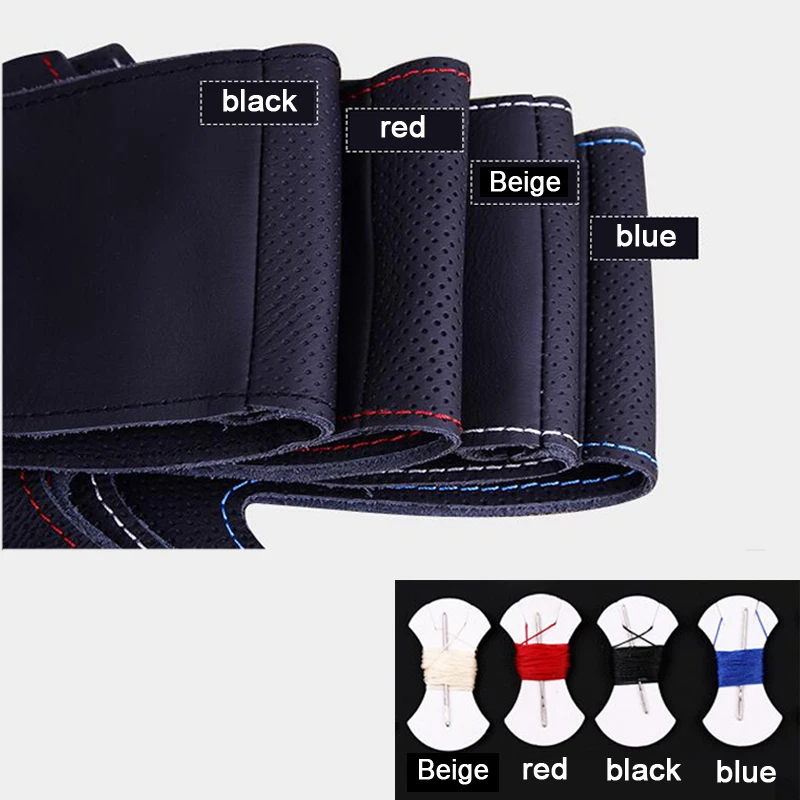 DIY сшитый вручную чехол рулевого колеса автомобиля из искусственной кожи для Lada