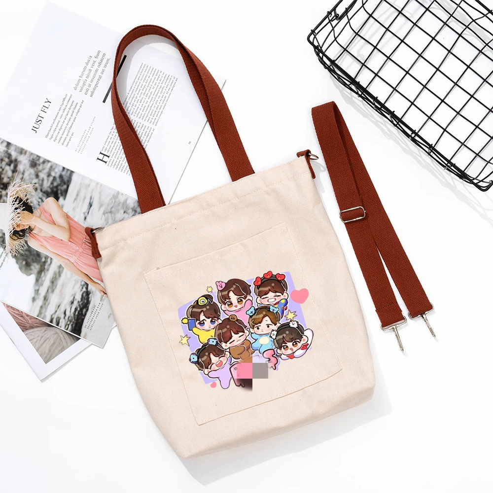 

Оптовая продажа, Kpop Bangtan Boys, мультяшная сумка, Холщовая Сумка, сумки для покупок, модная мультяшная печать, Повседневная упаковка, ручная сум...