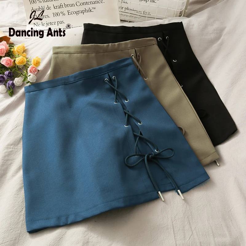 Облегающая мини юбка трапециевидной формы с высокой талией на шнуровке