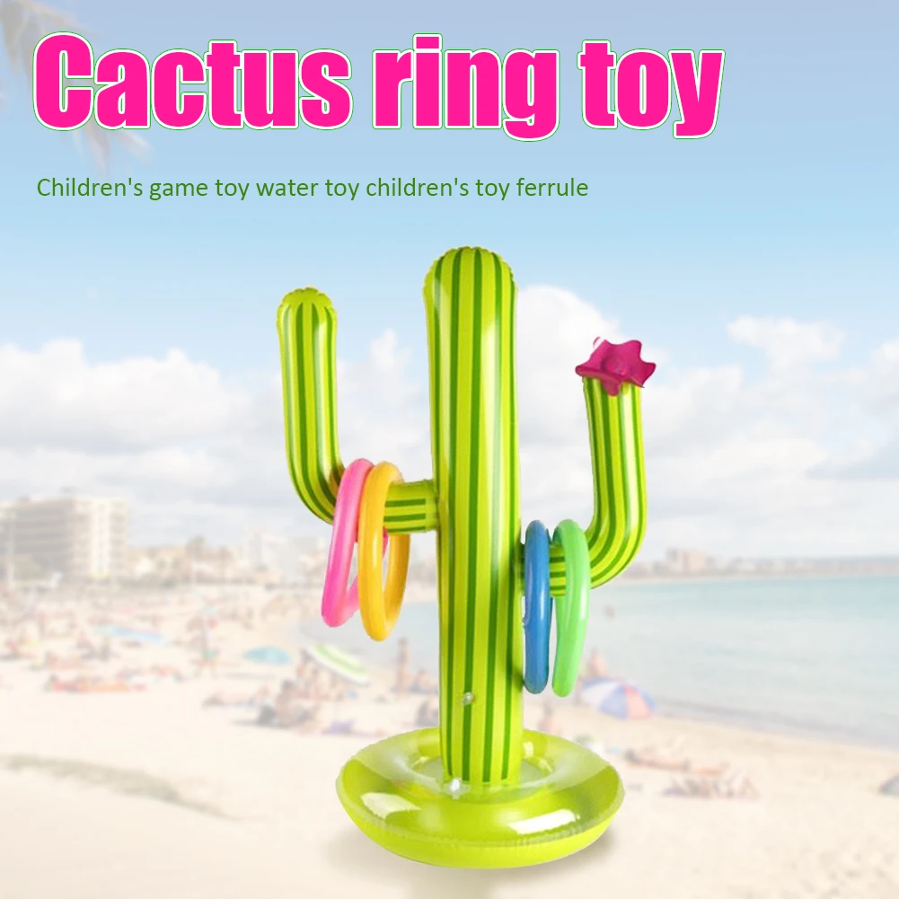 C&iacute;rculo de Cactus inflable para ni&ntilde;os, juguete con 4 anillos, piscina, fiesta familiar, accesorios de piscina al aire libre, Playa-3