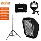 Godox 40 см 50 см 60 см 80 см квадратный софтбокс для вспышки Speedlite + кронштейн типа S Крепление Bowens + сотовая сетка с оссветильник ительной стойкой 2,8 м