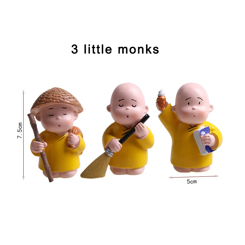 

Cute Car Figurines 3Pcs/set Monk Doll Resin Dashboard Ornaments Vehicle Interior Accessories Home Decoration Crafts Modern Decor