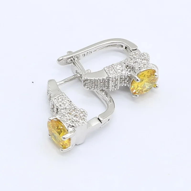 Женские серебряные Ювелирные наборы желто-белое циркониевое ожерелье