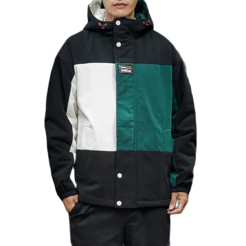 

Мужское Зимнее Пальто Зима японский мужской большой Размеры контрастная строчка имитация овечьей шерсти с капюшоном на хлопковой подкладк...