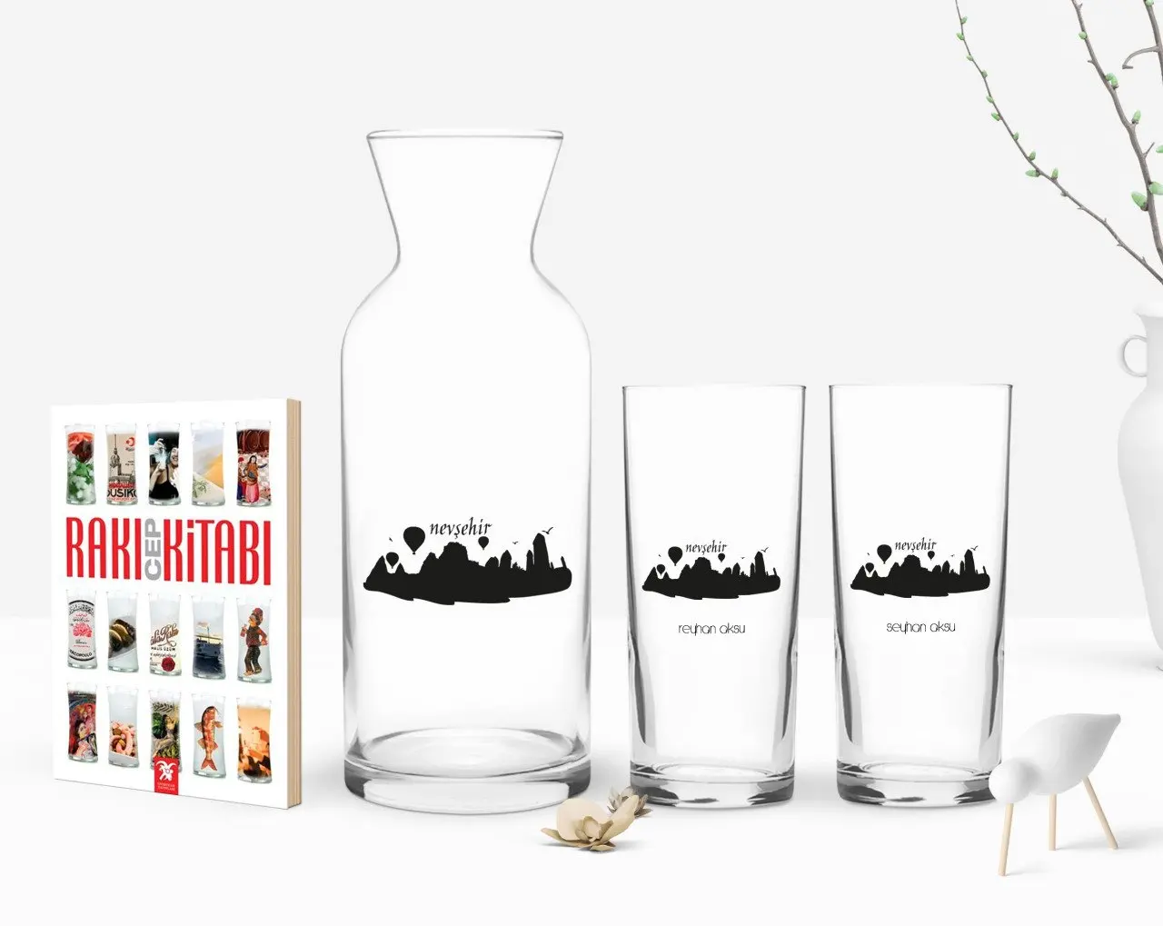 

Персонализированные Цветные принты Nevsehir дизайн туристических двойной Arrack чашки графин и карманная книжка подарок Seti-2