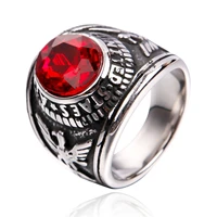 us air force veteran ring stainless steel metal united states american military logo jewelry punk eagle symbol red stone rings