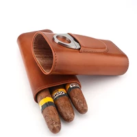 xifei leather cigar case set with cutter cedar wood lining humidor box fit 3 cigars portable smoking accessories tool for cohiba