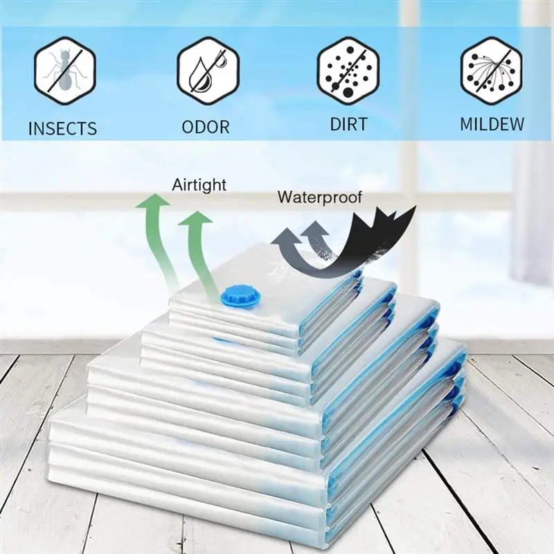 

12PCS Transparent Vacuum Bag Air Vacuum Organizer Bags Foldable Clothes Storage Bag Anti Pest Storage Pouch with Hand Pump