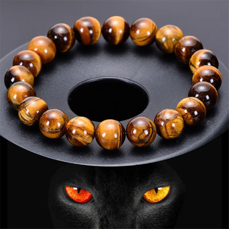 4-20 mm Tiger Eye Bracelet for Men Women Natural Stone Tiger Eye Beads Bracelet Elastic Yoga Chakra Healing Energy Jewelry Gifts