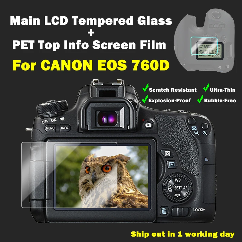 Самоклеящееся закаленное стекло для камеры EOS 760D основной ЖК-дисплей + информация