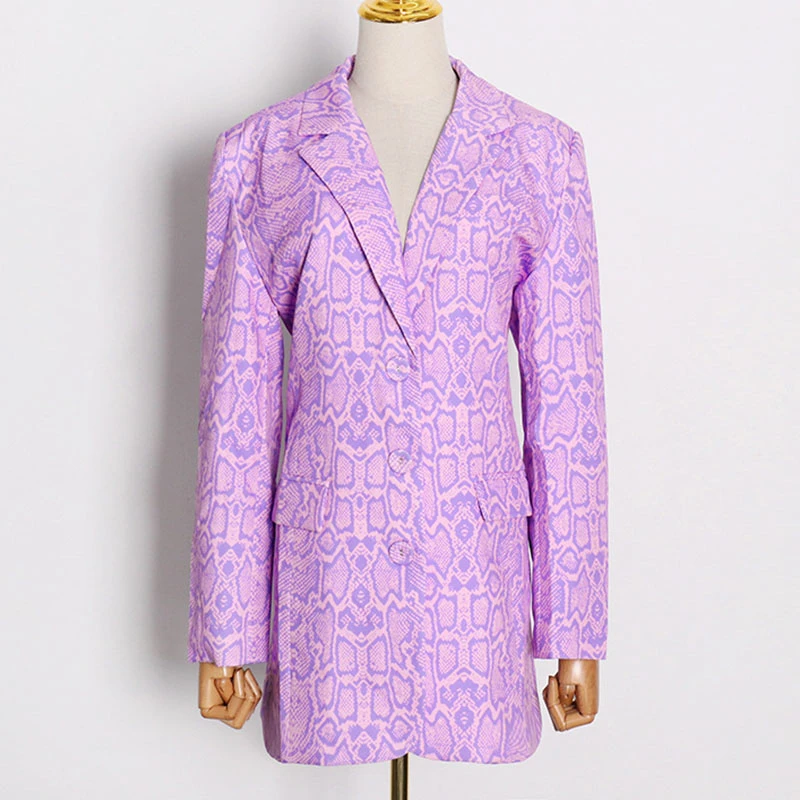 

SeeBeautiful Printed Loose Blazer Coar Notched Collar Long Sleeve Single Breasted New Fashion Autumn 2021 Women M386