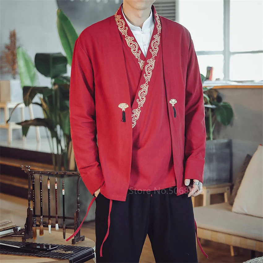 Кардиган кимоно мужской с вышивкой винтажное пальто в японском стиле модная