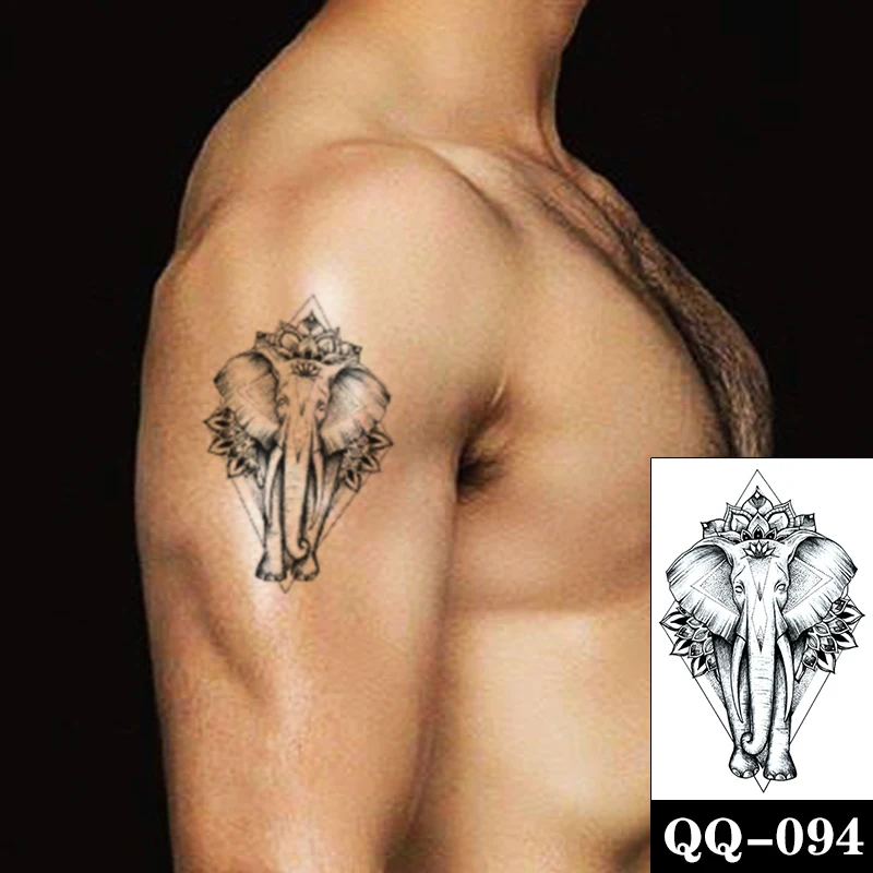 

Geometric Elephant Waterproof Temporary Tattoo Sticker Black Vatican Flowers Fake Tattoos Flash Tatoo Arm Body Art for Women Men