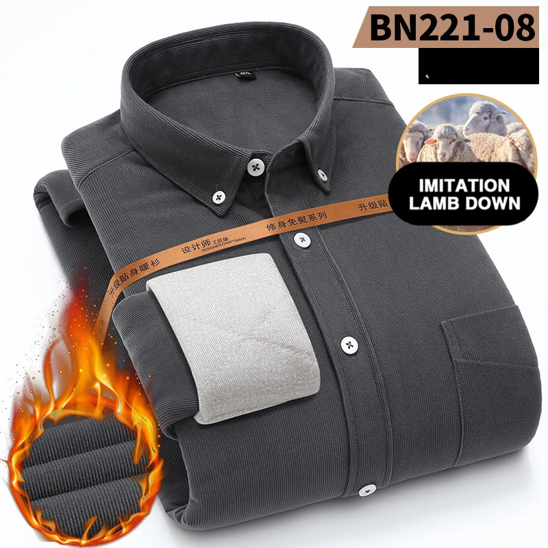 

Winter Corduroy shirt men warm Casual Business luxury men's shirt Plus velvet thickening quality cotton long sleeve shirts male