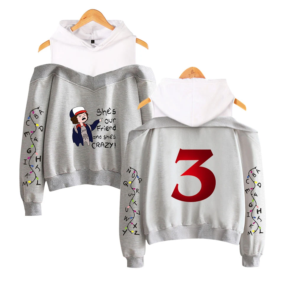 

2019 New Stranger things 3 Off-Shoulder Hoodies Women's Sweatshirt Fashion Casual Hoodies Stranger things 3 Off-shoulder Hoodie