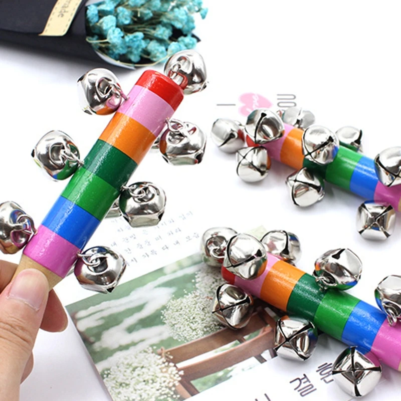 

3pcs Hand Sleigh Bells Wooden Handle School Desk Ringbell for Wedding Decor J2HD