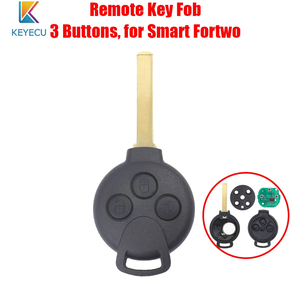 

KEYECU 3 Buttons 434MHz 7941 Chip Replacement Remote Car Key Fob for Mercedes Benz Smart 451 ForTwo 2006 2007 2008 2009 - 2014