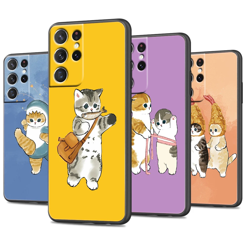 

Funny cat cartoon For Samsung Galaxy S22 S21 Ultra S20 FE Lite S10 S9 S8 Plus 5G Silicone Soft Black Phone Case