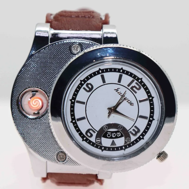 Прикуривателя часы для мужчин модные повседневные кварцевые мужские USB