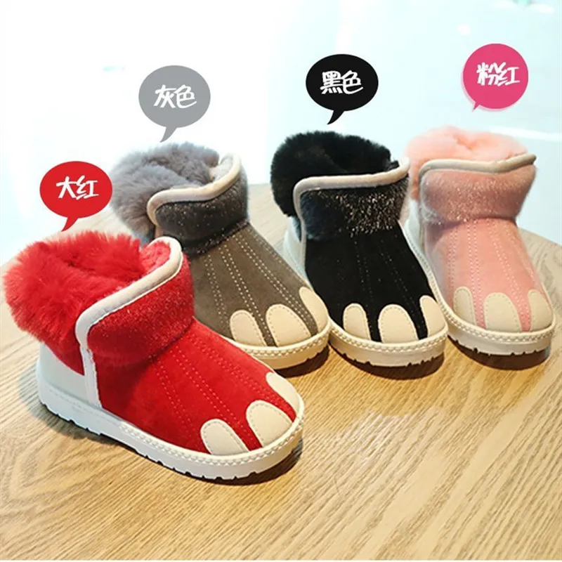 

2021Winter Children Girl Snow Boots Waterproof Kids Cotton Boot Thicken Rubber Anti-Slip Sole Solid Color Cute Fur Ball