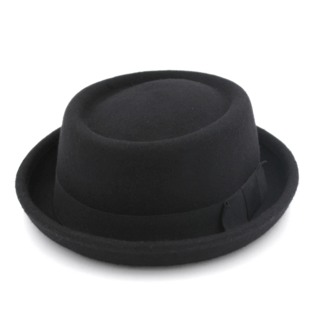 Mistdawn шерсть шляпа-пирожок унисекс Boater Bowler cap Upturn Brim черная лента