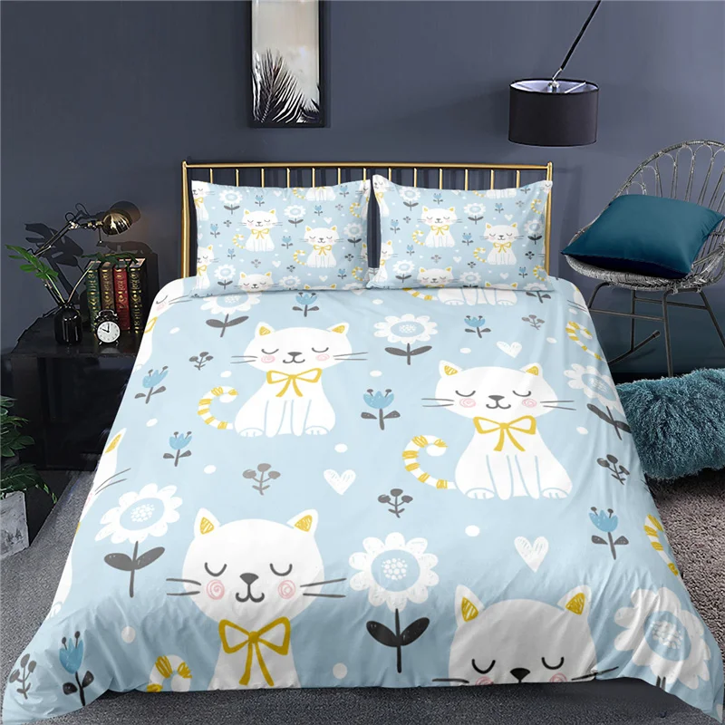 

Luxus 3D Cartoon Katzen Druck Home Living Komfortable Bettbezug Kissenbezug Kid Bettwäsche Set Königin und König EU/UNS/AU/UK Gr