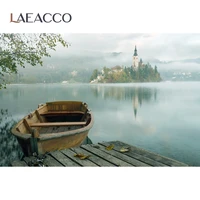 laeacco castle boat port river wooden board mist mystery scenic photographic background photography backdrops for photo studio