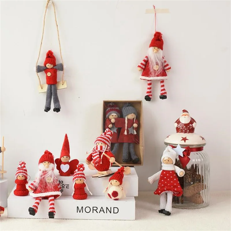 

Wool Felt Christmas Doll Ornaments Knitted Santa Claus Xmas Tree Hanging Dolls Pendant Christmas Decoration For Home Decor Gifts
