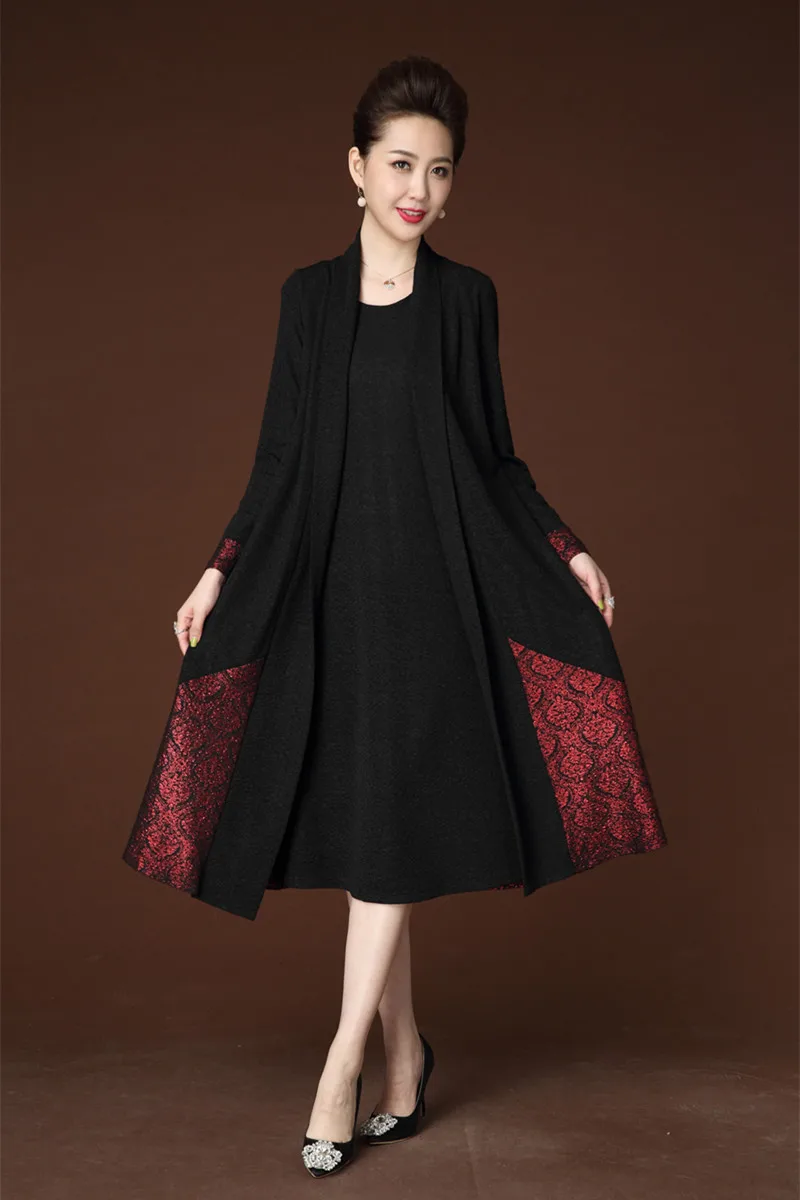 

2019China style Fashion Women elegant dress set middle age Autumn party dress contrast color longos vestidos Plus size L-XXXXL