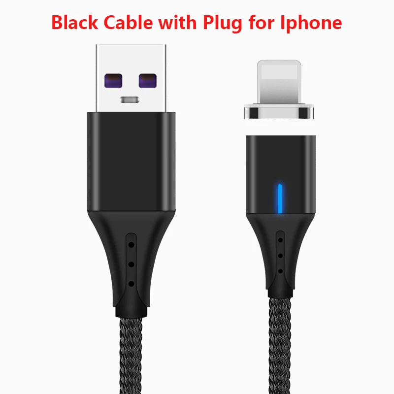 With plug For Iphone 5А Магнитный кабель Micro usb type C светодиодный супер быстрый зарядный кабель для iPhone samsung huawei Xiaomi Android телефонный кабель 1 м - Цвет: With plug For Iphone