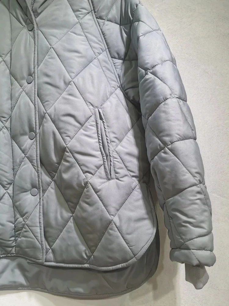 Women's Checkered Quilted Cotton Jacket 2022 New Hooded Winter Warm Jacket Women's Loose Fashion Casual Coat