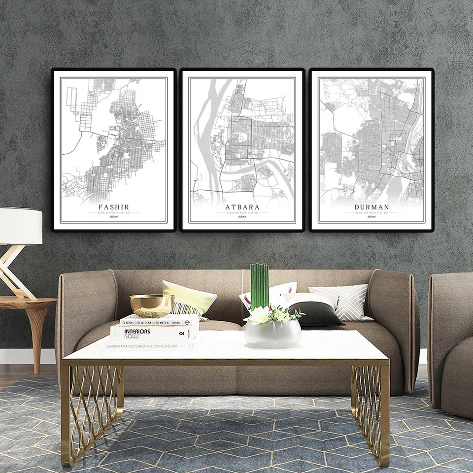 

Sudan Creative city map Khartoum Abstract Canvas Paintings Black and white Wall Art Print Poster Picture Home Decoration