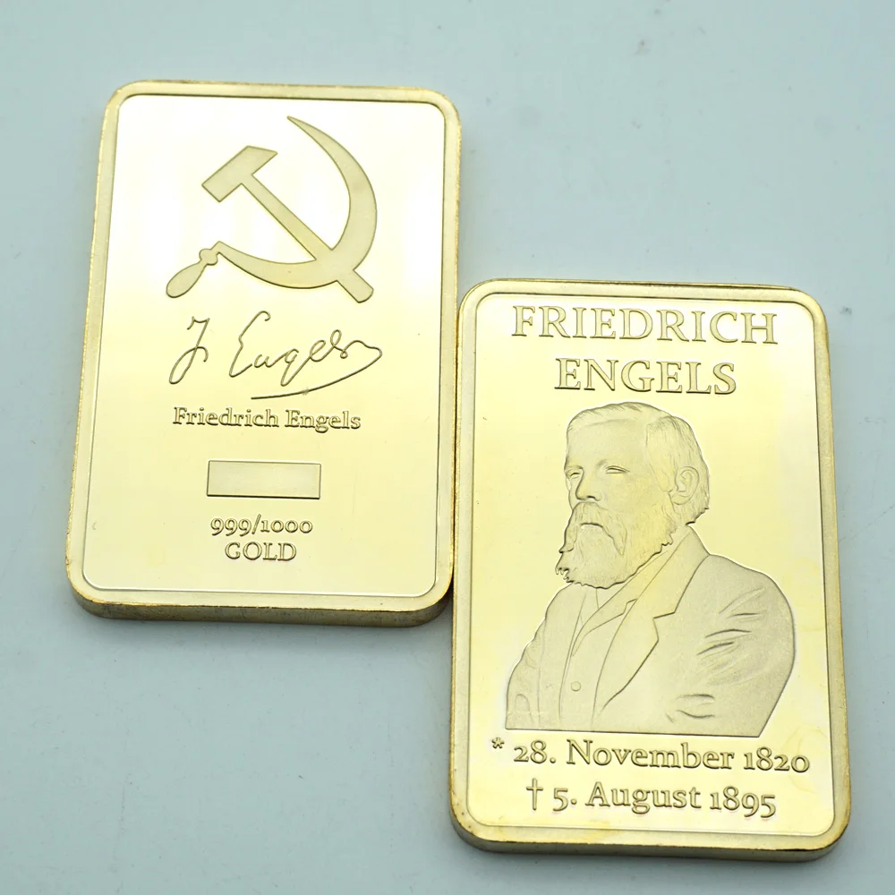 

German Gold Plated Souvenir Coin 1820-1895 Great teacher of the people Founder of Marxism Friedrich Engels Bullion Bar